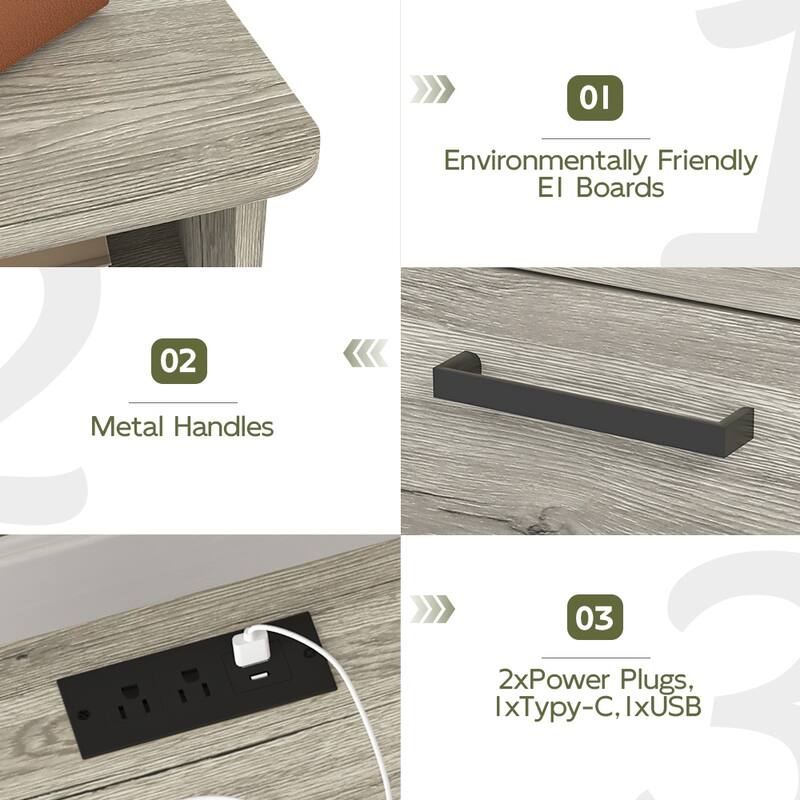 Nightstand with 2 Drawers, Fast Charging Station, USB C, Bedside Table