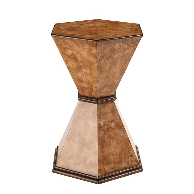 COZAYH Rustic Hexagonal Accent Table, Sculptural Hourglass-Shaped Side Table with Geometric Base, Brown