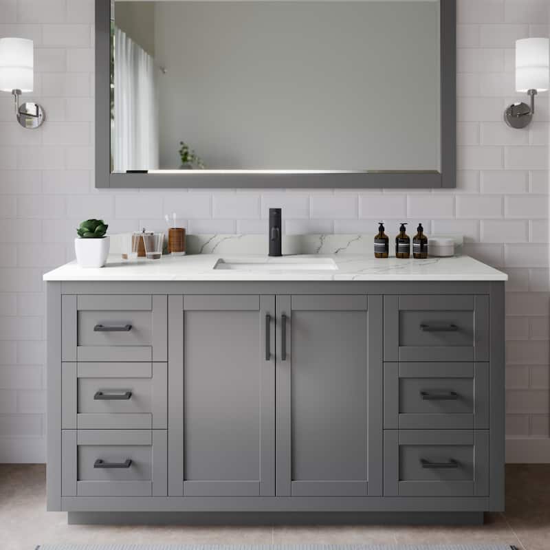 Wyndham Collection WCF292960S-QTZ-UNSM58 Miranda 60" Free Standing - Dark Gray / Giotto Quartz Top / Matte Black