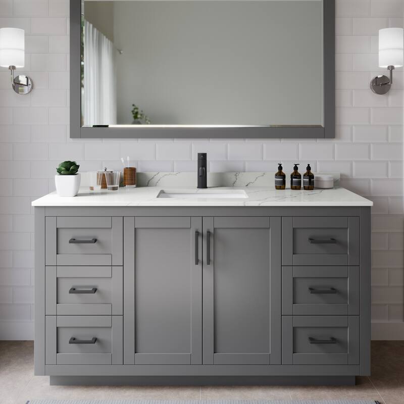 Wyndham Collection WCF292960S-QTZ-UNSMXX Miranda 60" Free Standing - Dark Gray / Giotto Quartz Top / Matte Black