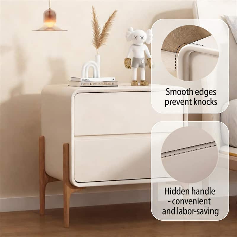 Modern Wooden Double Drawer Bedside Table Nightstand
