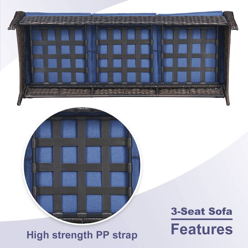 Pocassy 3-Seat Sofa Wicker Sofa PE Rattan