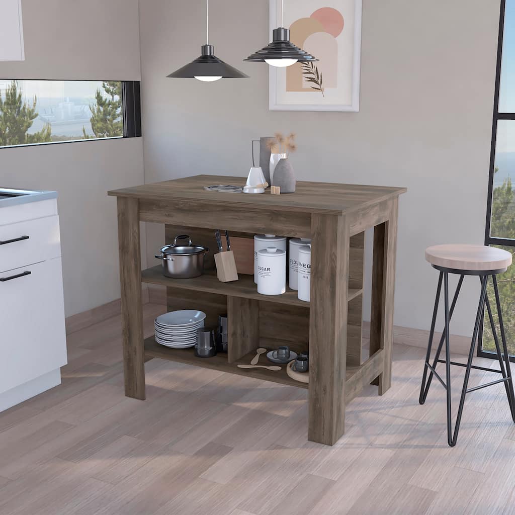 Three Shelves Wooden Kitchen Island Dozza