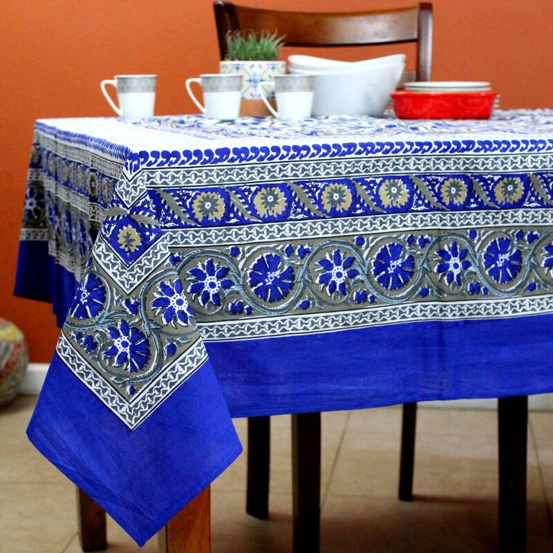 Cotton Angelic Sunflower Print Floral Tablecloth Rectangle Collection - 70 x 104 in - Blue