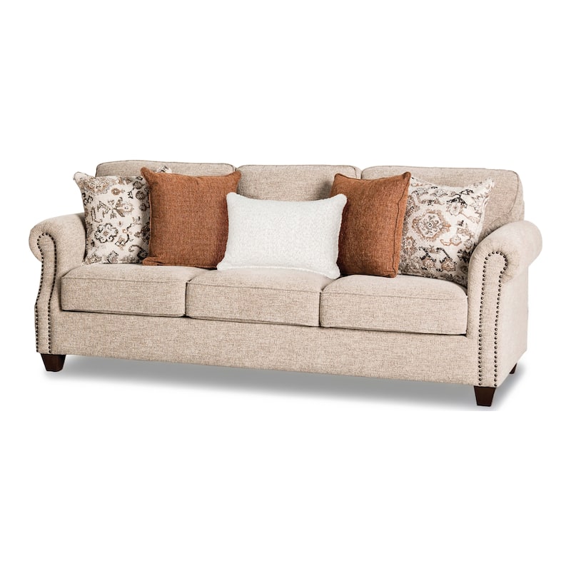 Furniture of America Mootle 3-Piece Taupe Kiln-Dried Wooden Frame Sofa Set with Pillows