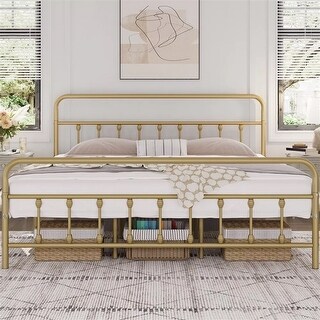 King Metal Bed Frame Classic Headboard Footboard Antique Gold - Bed Bath & Beyond - 41270553