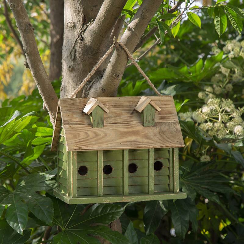 Glitzhome 14.25"L Wood Distressed Solid Wood Cottage Birdhouse