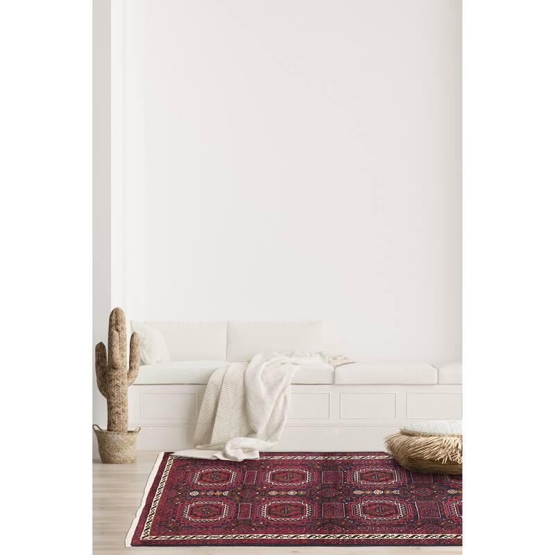 ECARPETGALLERY Hand-knotted Teimani Dark Navy, Red Wool Rug - 3'3 x 6'0