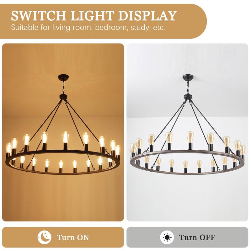 20 - Light Farmhouse Metal Round Industrial Chandelier for Dining Room Entryway Kitchen Island - N/A