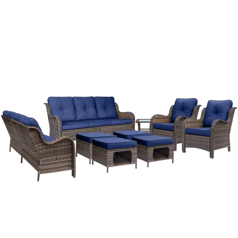 9 Piece Wicker Outdoor Patio Furniture Seating Sofa Conversation Sets