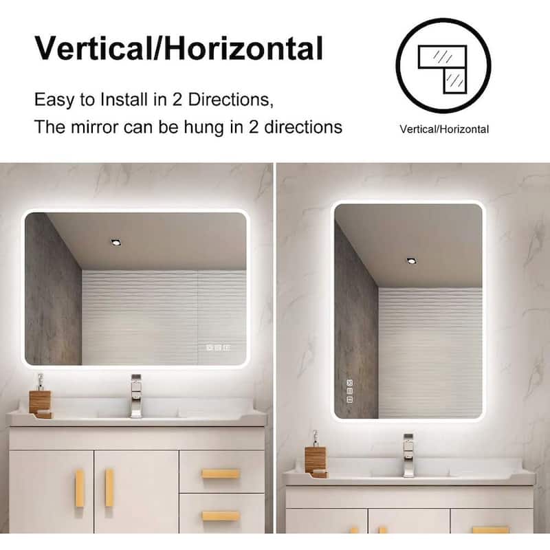 Rectangular Wall-Mounted Dimmable LED Bathroom Vanity Mirror with Defogger and Bluetooth Music Speaker