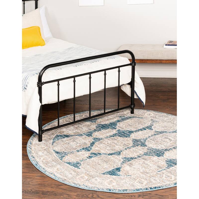Traditional Nixa Collection Area Rug - 7'10" Round - Blue