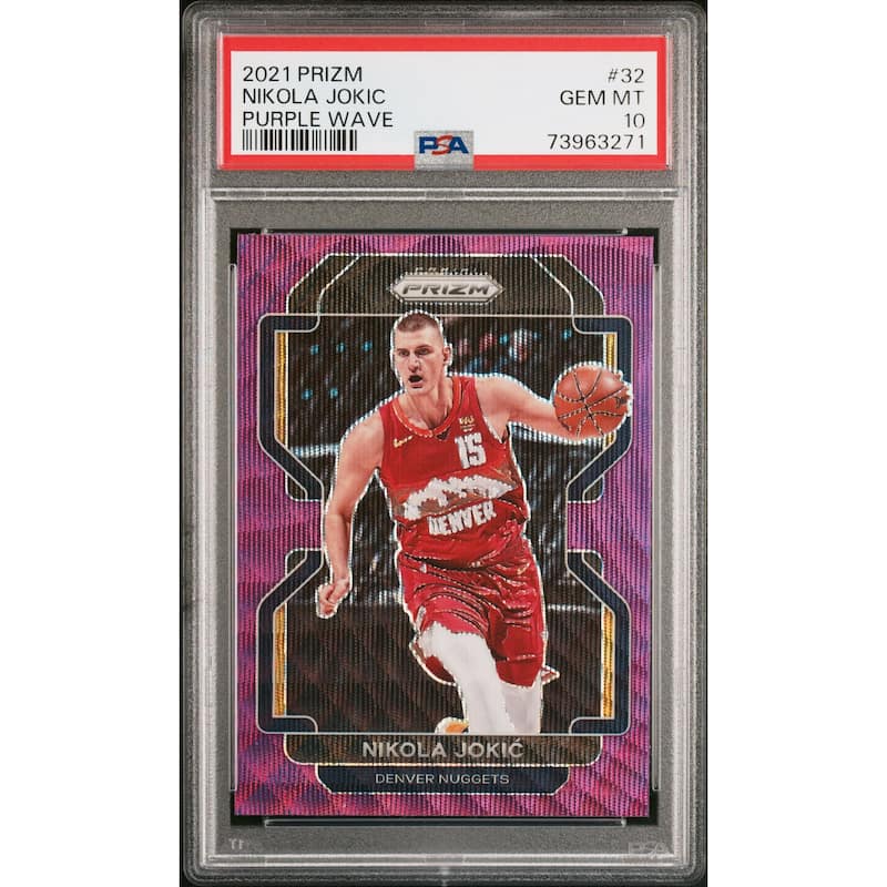 Nikola Jokic 2021 Panini Prizm Purple Wave Basketball Card #32 Graded PSA 10 - 8'6" x 11'6"