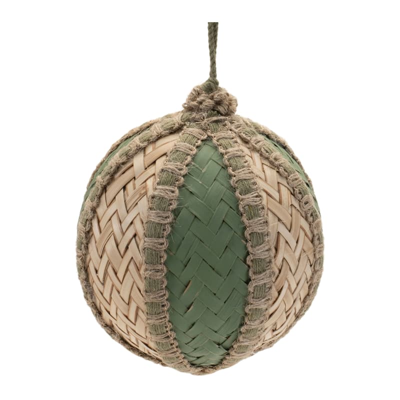 Woven Bamboo Christmas Ball Ornaments - 5.25" (133.35mm) - Green and Gold - 4ct