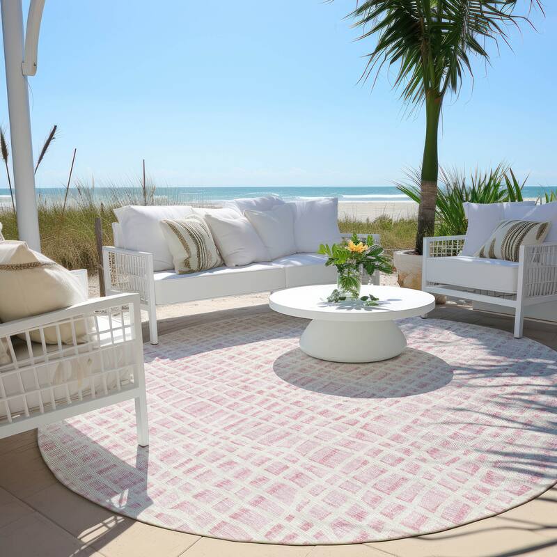Machine Washable Indoor/ Outdoor Chantille Abstract Modern Rug - Pink - 8' x 8'