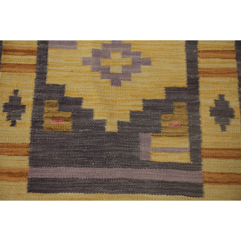 Hand Woven Oriental 100% Wool Carpet Southwestern Tribal Yellow & Gold Kilim Runner Rug - 5' 9'' X 2' 1''