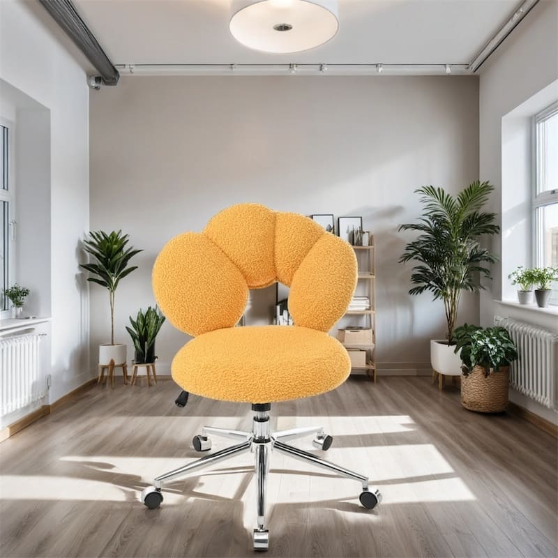 360°Ergonomic Height Adjustable Teddy Fabric Swivel Home Office Chair - Yellow