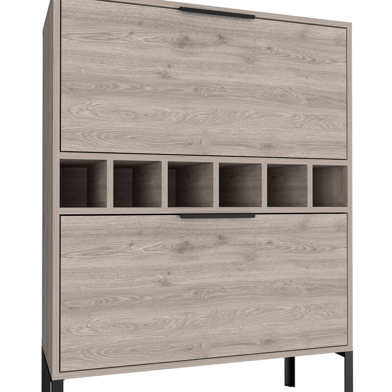 Bar Cabinet Puertu, Six Wine Cubbies, Double Door Cabinet, Light Gray Finish - Grey