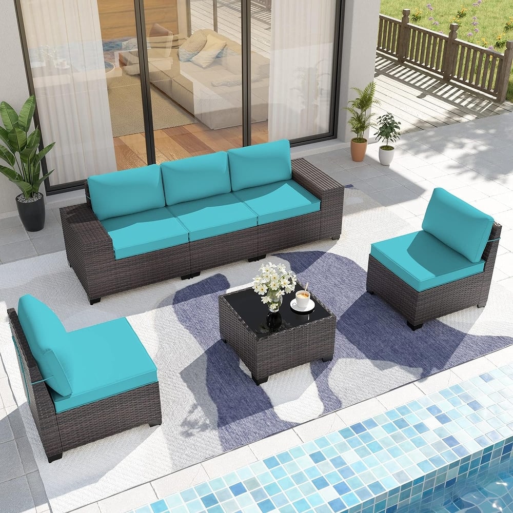 Delnavik Patio Furniture Set Sofa 6-Piece Wicker Sectional Sofa Set, Outdoor Furniture Rattan Patio Sofa Conversation Set
