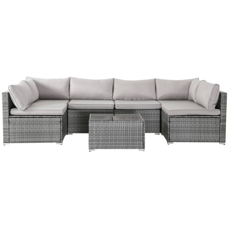 7-Piece Wicker Patio Conversation Set with Cushions
