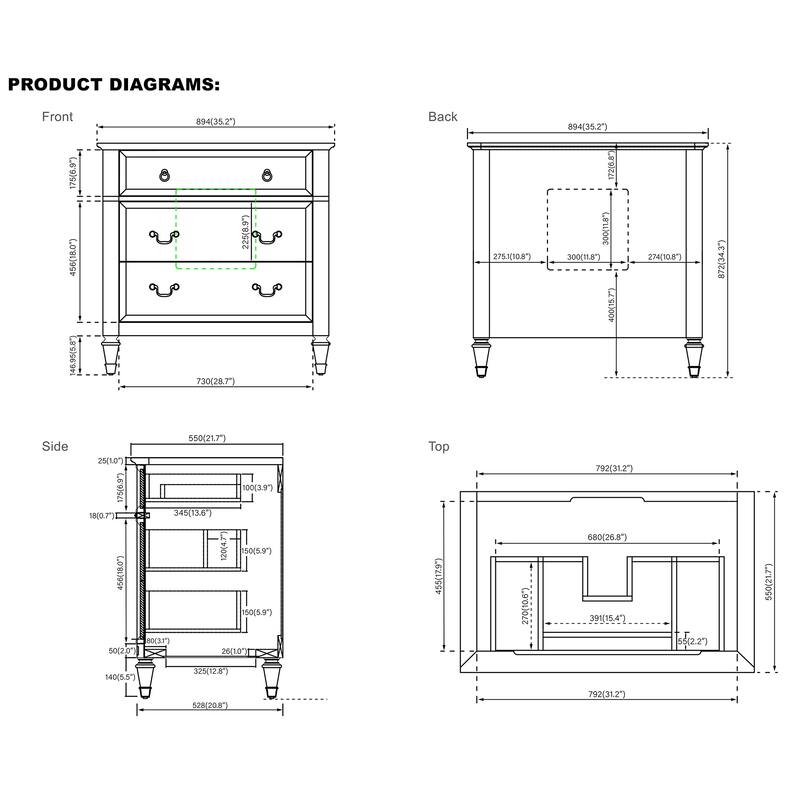35'' H X 36'' W Solid Wood Bath Vanity with Stain-resistant Carrera White Quartz Top and Single Sink