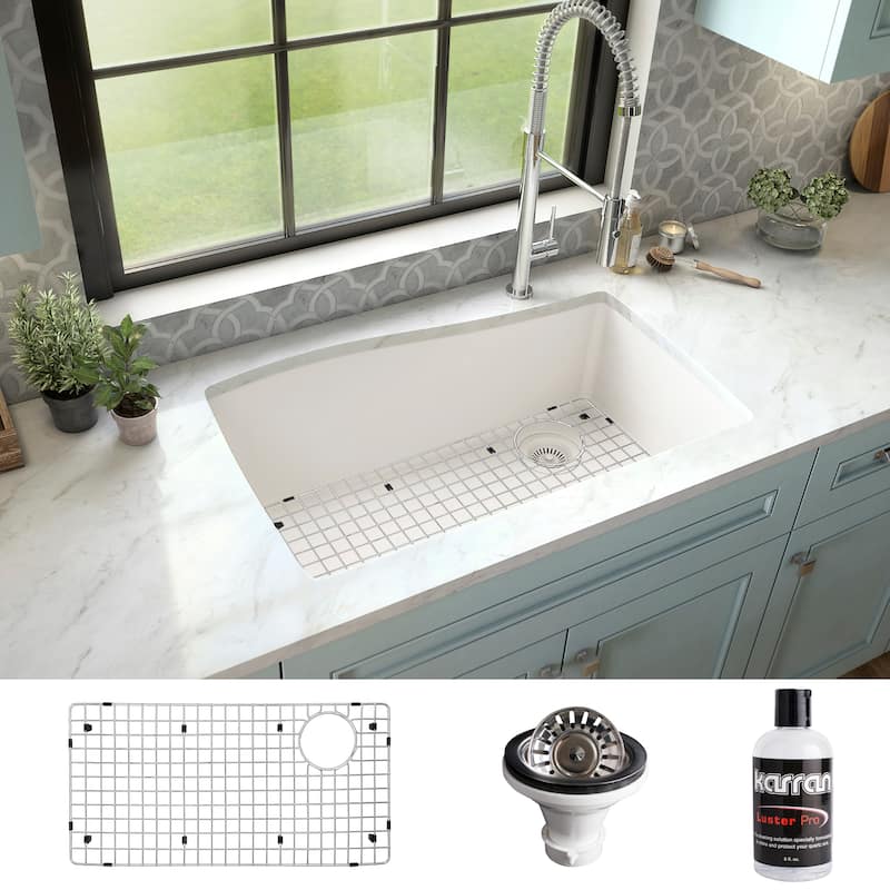 Karran Undermount Quartz Composite 33 in. Single Bowl Kitchen Sink with Accessories