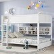preview thumbnail 11 of 16, Queen Over Queen Bunk Bed with Built-in Storage Cabinets, Charging Station, Ladder & Safety Guardrails, Brwon
