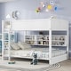 preview thumbnail 3 of 38, Queen Over Queen Size with Underbed Storage Bookcase and Charging Station, Wood Bunk Bed Frame with Panel Guardrails and Ladder