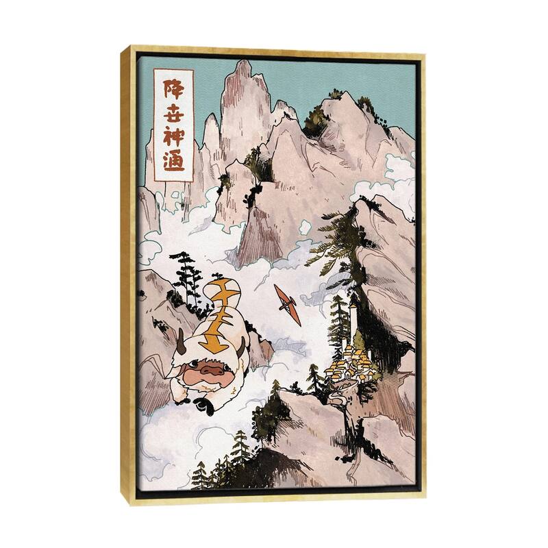 iCanvas "Appa In The Mountains - Avatar - The Last Airbender" by Lucy Michelle Framed Canvas Print - Gold - 40x26