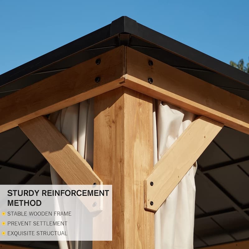 Hardtop Wood Gazebo for Patio, Outdoor Cedar/Spruce Pergola with Metal or Asphalt Roof, All-Weather Backyard Shelter