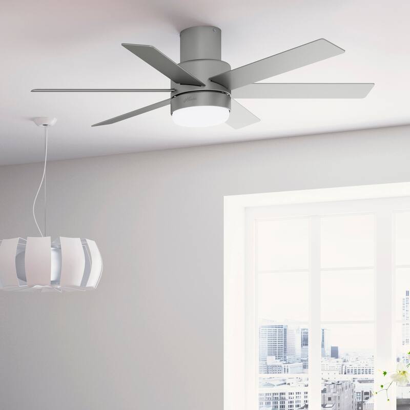 Hunter Mathers Low Profile Ceiling Fan with LED Light, Handheld Remote Modern Contemporary, Transitional - 52" - Quartz Grey