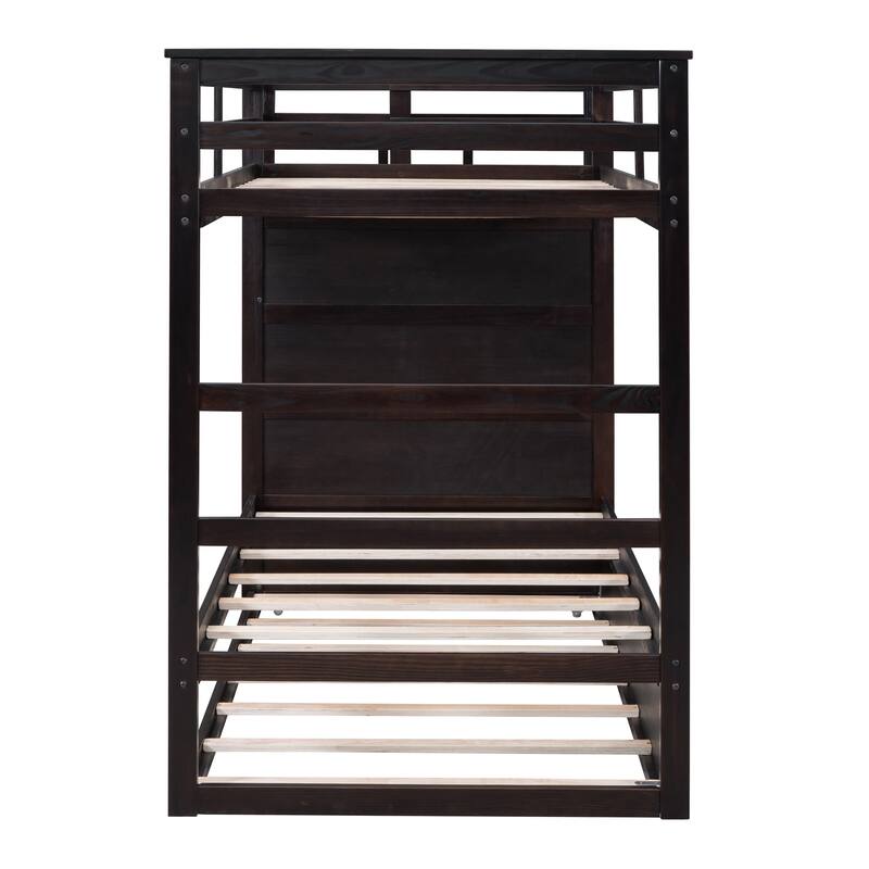Twin Over Twin Bunk Bed with Trundle and Staircase, Espresso Finish