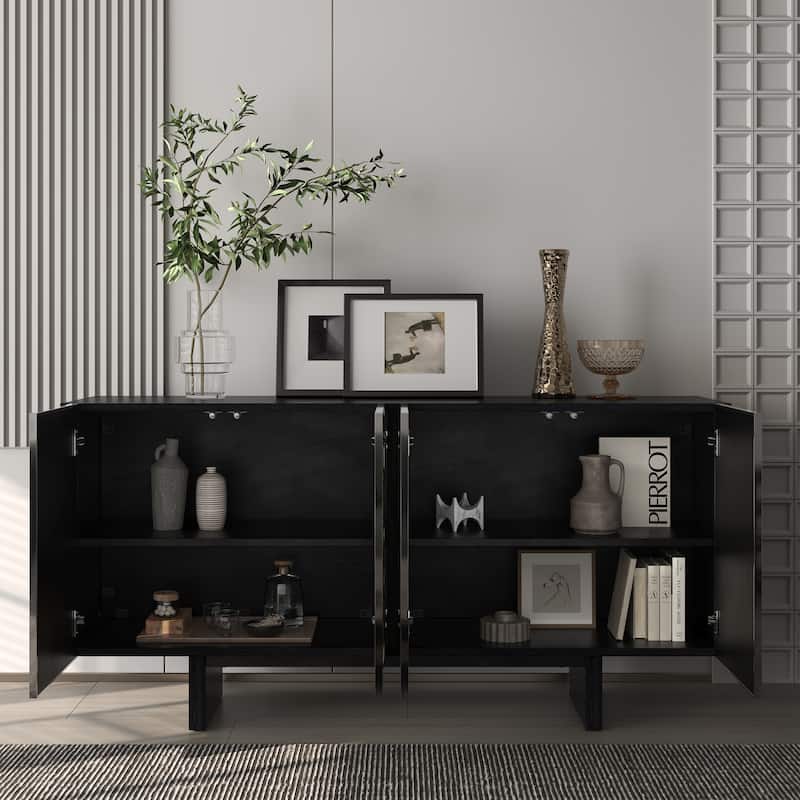 Clihome Furniture Silver Wood 4-Door Accent Cabinet