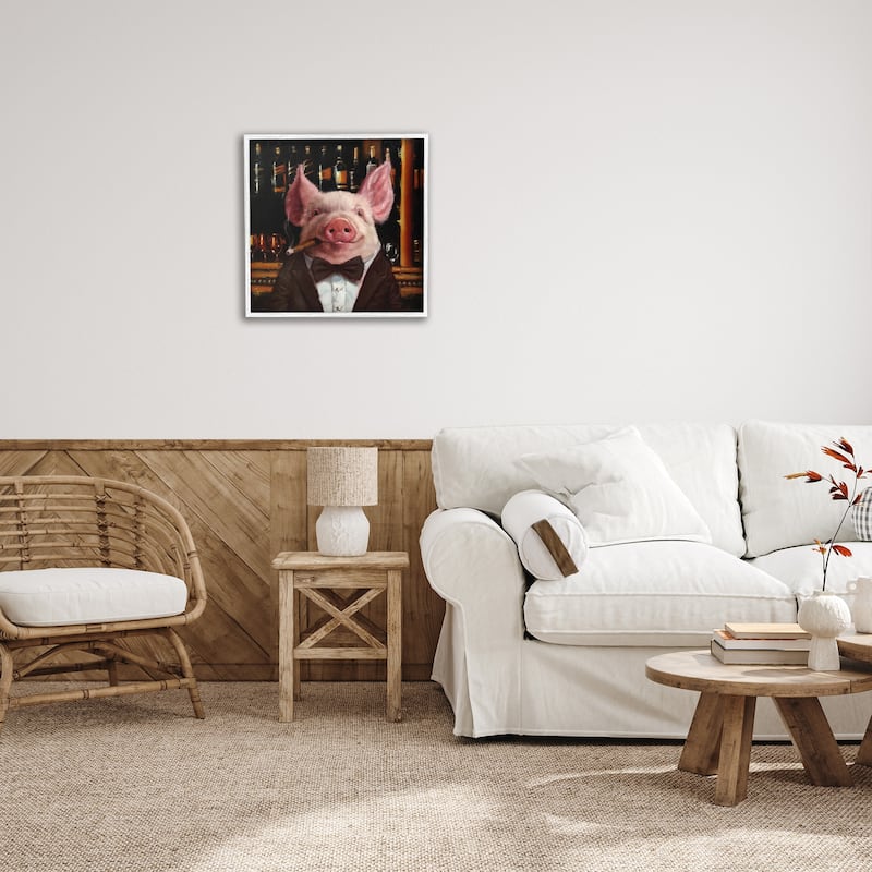 Stupell Classy Pig at Cigar Bar Farm Animal Painting Framed Wall Art,12x12
