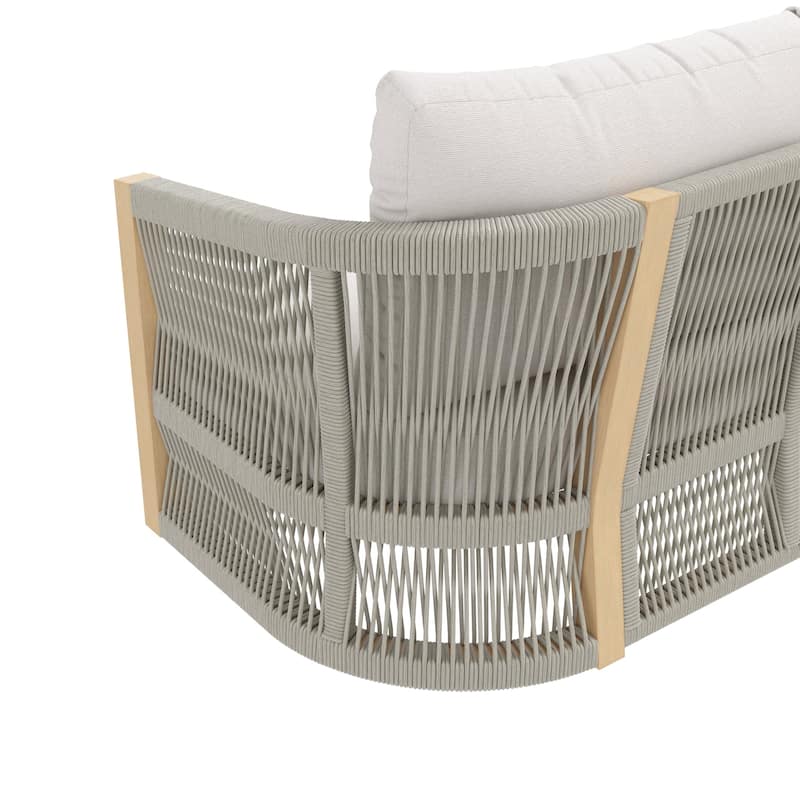 Jagger Farmhouse Patio Seating with Solid Acacia Wood Frame, Cushions, and Rope Accent