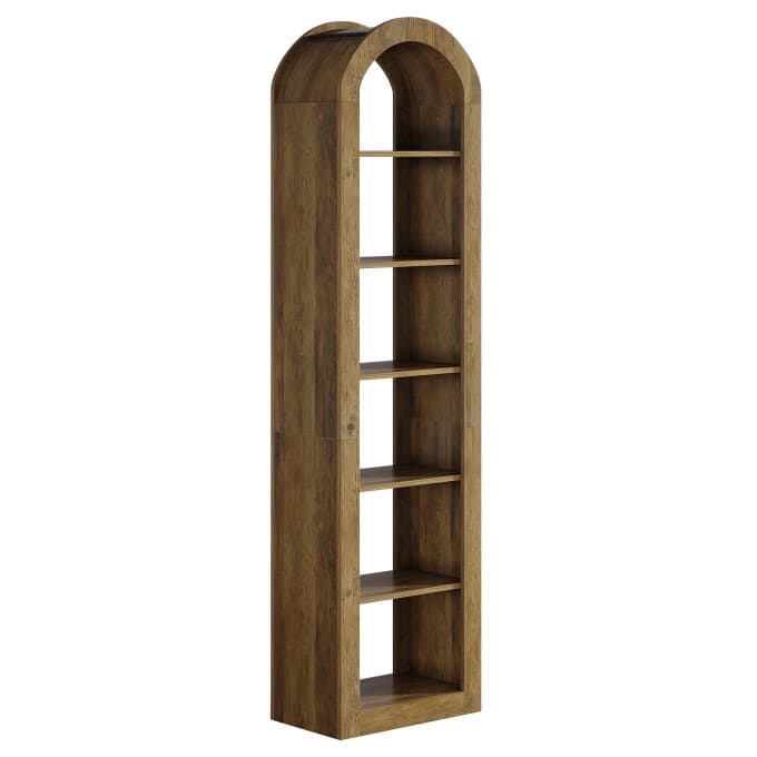 6-Tier Wooden Tall Bookshelf, 74.8 Inches Rustic Arched Bookcase
