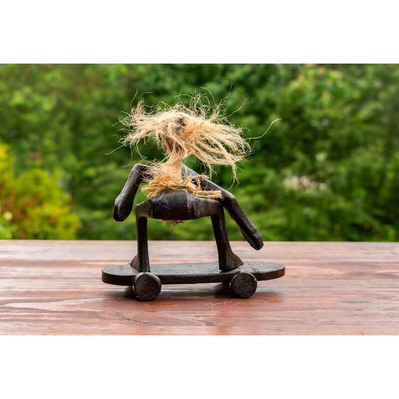 Handmade Wooden Primitive Tribal Skateboarding Funny Statue Sculpture Tiki Bar Handcrafted Unique Home Decor Figurine