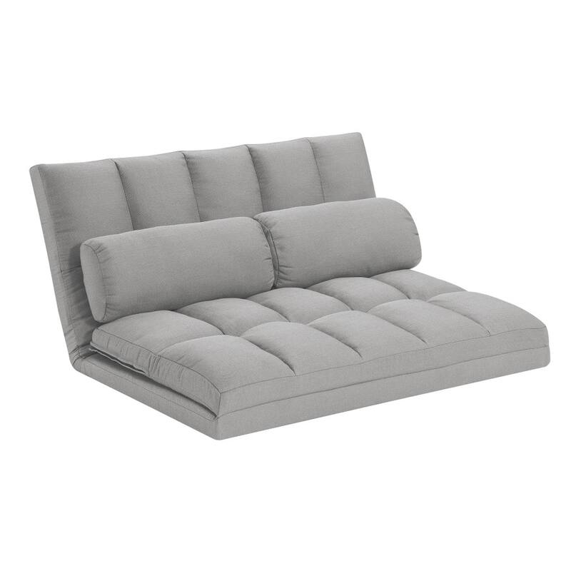 HomeRoots 45" Gray Futon Convertible Sleeper Loveseat and Toss Pillows - 44.5' X '22.8' X '26.4