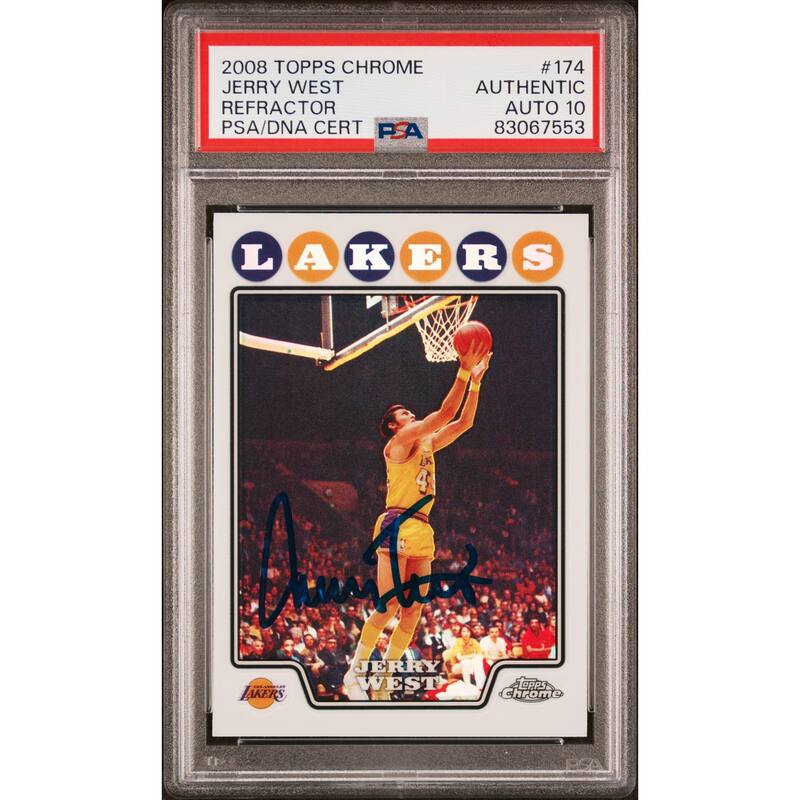 Jerry West 2008 Topps Chrome Refractor Signed Card #174 Auto Graded PSA 10 - 8'6" x 11'6"