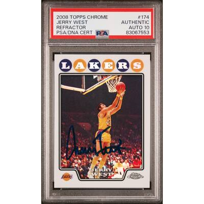 Jerry West 2008 Topps Chrome Refractor Signed Card #174 Auto Graded PSA 10 - 8'6" x 11'6"