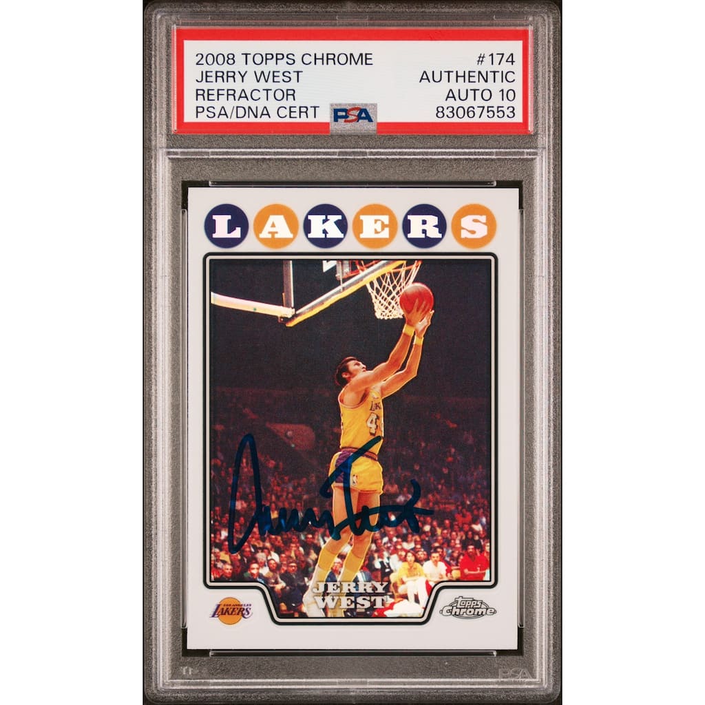 Jerry West 2008 Topps Chrome Refractor Signed Card #174 Auto Graded PSA 10 - 8'6" x 11'6"