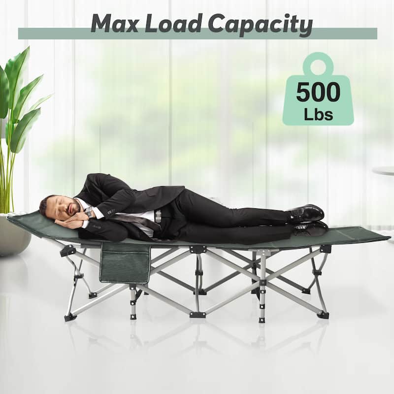Outdoor Folding Camping Cots with Removable Cotton Mattress, 500 lbs