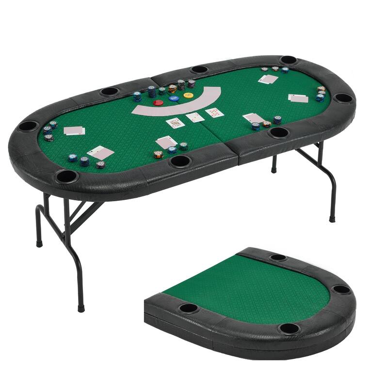 EROMMY Foldable Oval Poker Table for 8 Players, 72" Texas Holdem & Blackjack Table with Cup Holders and Casino-Grade Felt