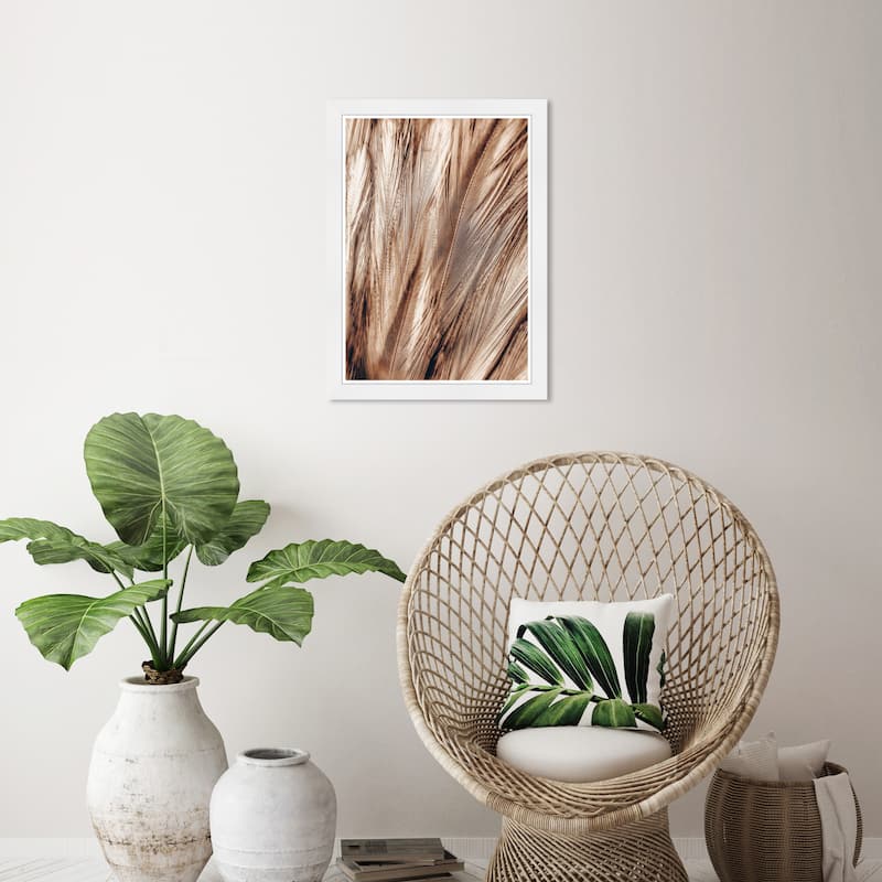 Wynwood Studio Prints Abstract Copper Brown Feather Brown and Metallic Brown Glam Wall Art Canvas Print - White