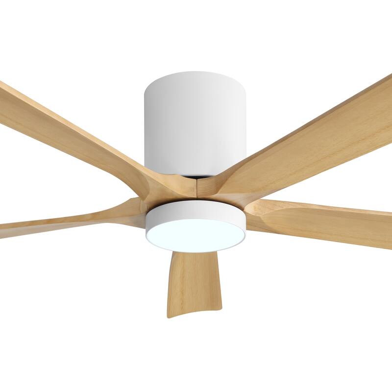 WINGBO 52" Solid Wood DC Motor Integrated LED Hugger Ceiling Fan with Remote