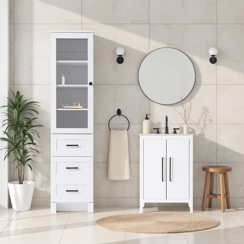 Fresco 16-28 Inch Bath Storage Glass Cabinet