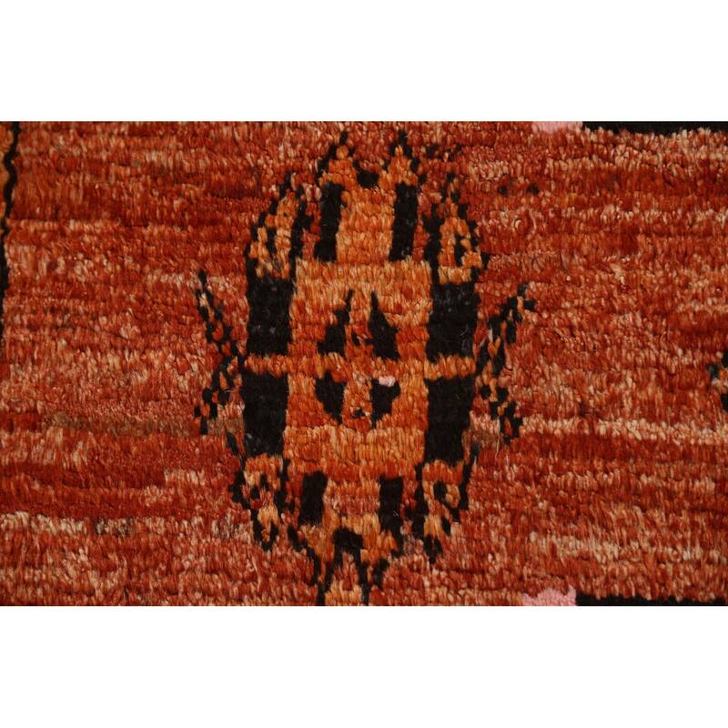 Hand Knotted Oriental 100% Wool Carpet Modern Tribal Oranges & Rust Moroccan Area Rug - 10' 2'' X 6' 8''