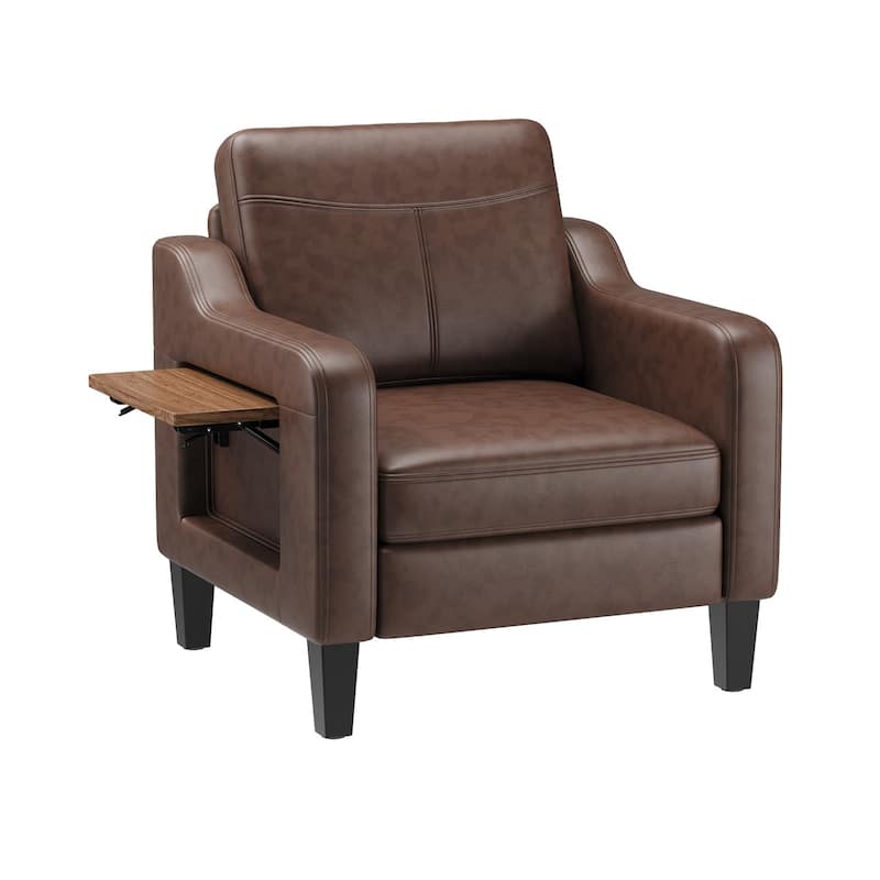 Modern Accent Chair with Wooden Armrest Comfortable Single Sofa Armchair for Living Room Bedroom Reading