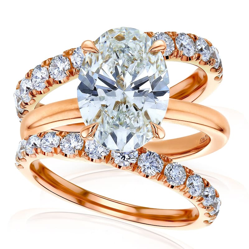 Kobelli 6.1 Carats Oval Lab Grown Diamond Certified 14k Solid Gold Drape Halo Jovie 3pc Bridal Set