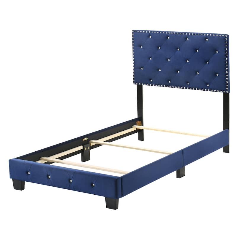 Suffolk Velvet Upholstered Jewel Accent Tufted Nailhead Panel Bed